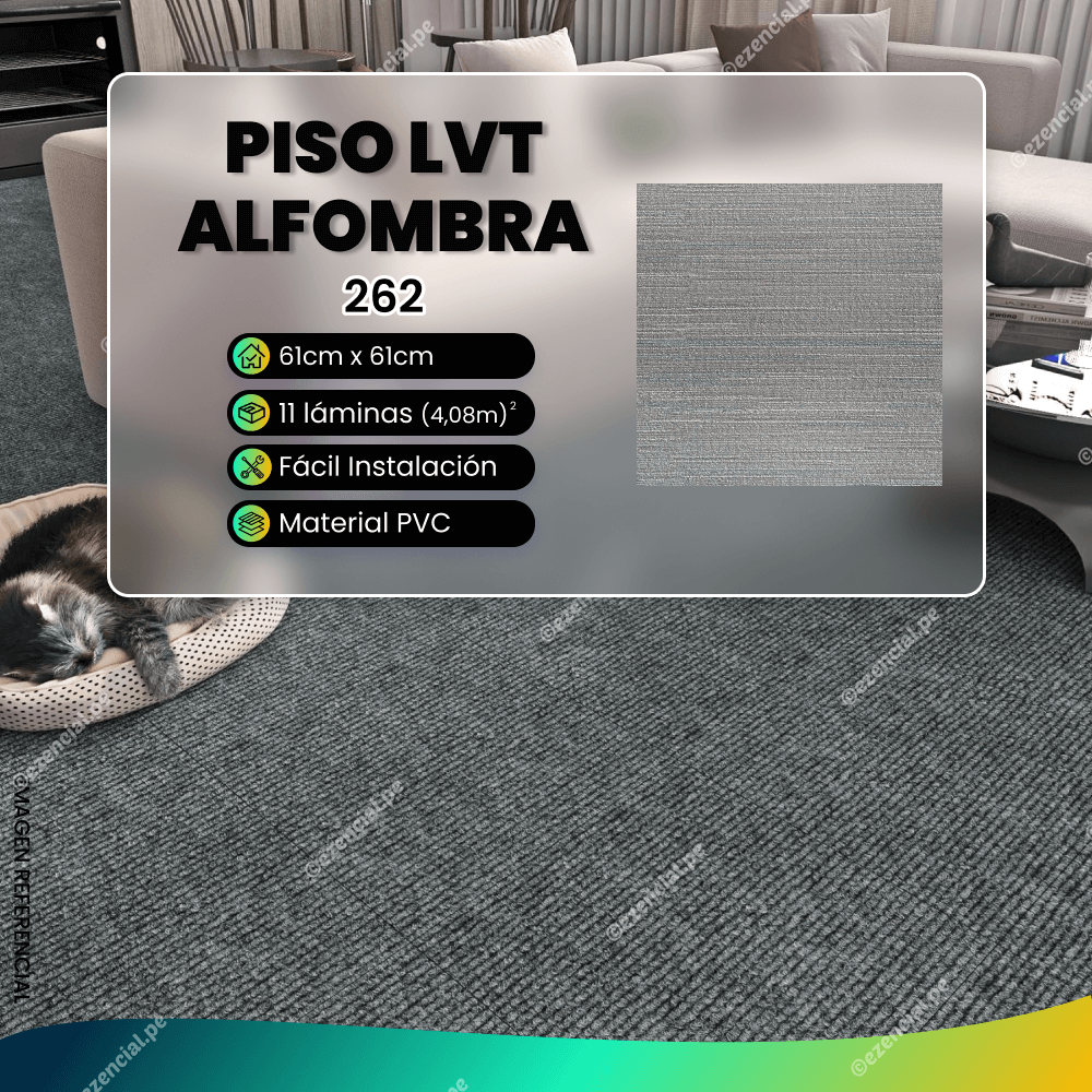 Piso LVT Premium Autoadhesivo tipo Alfombra #262 61cmx61cmx2mm - 1 Caja (11 láminas)