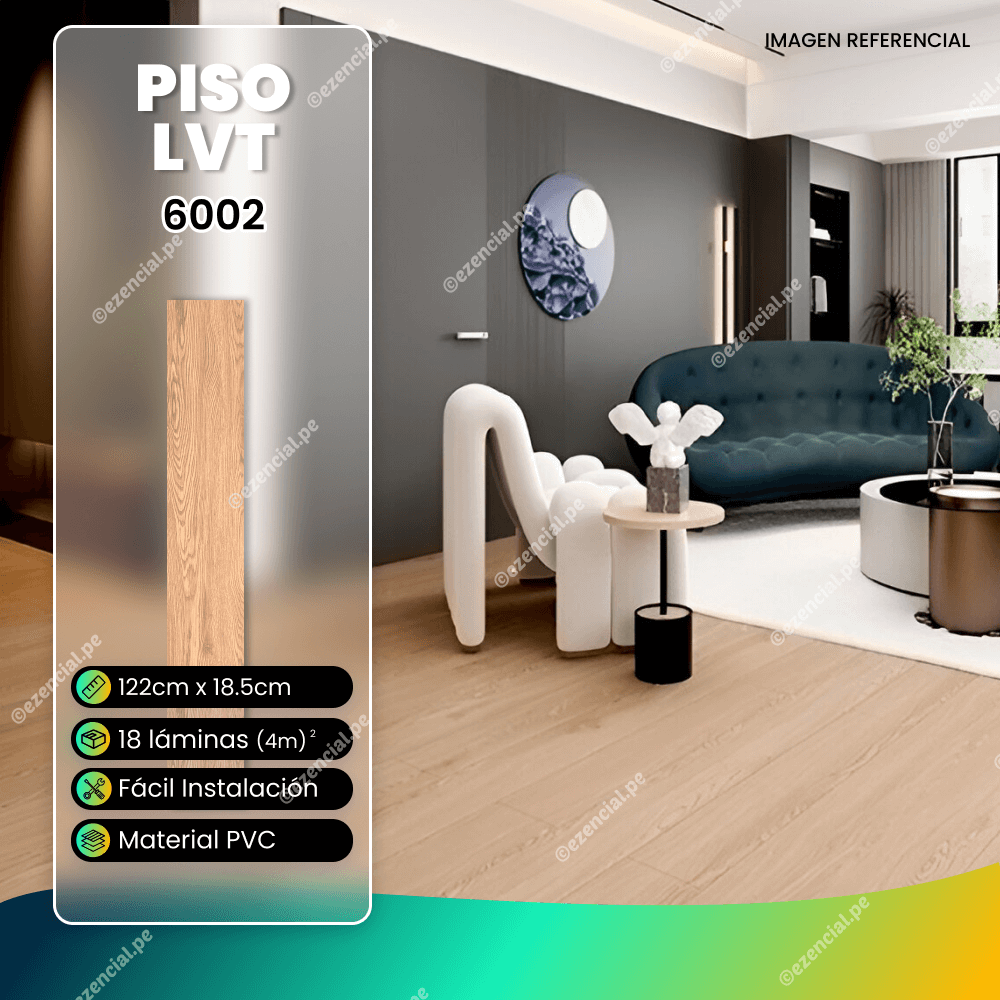 Piso LVT Premium Autoadhesivo tipo Madera #6002 122cmx18.5cmx2mm - 1 Caja (18 láminas)