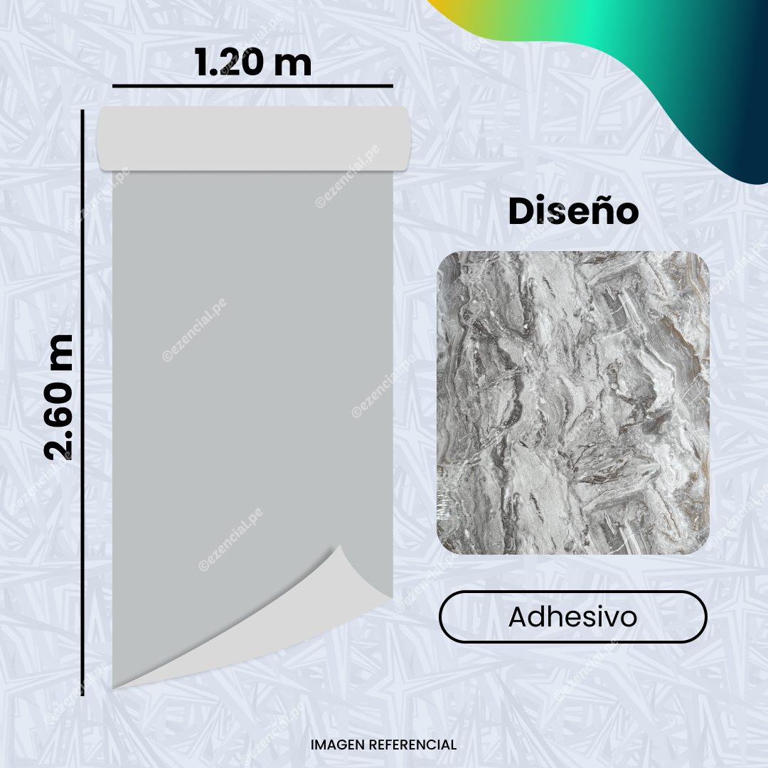 Rollo Autoadhesivo tipo Mármol Oro Gris 2.60m x 1.20m