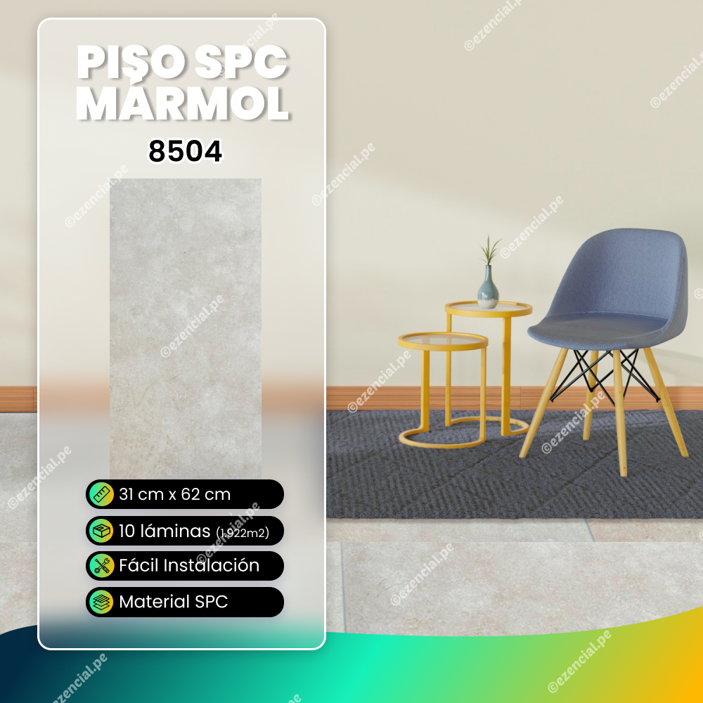 Piso SPC tipo Mármol #8504 31cm x 62cm - 1 Caja (10 láminas)