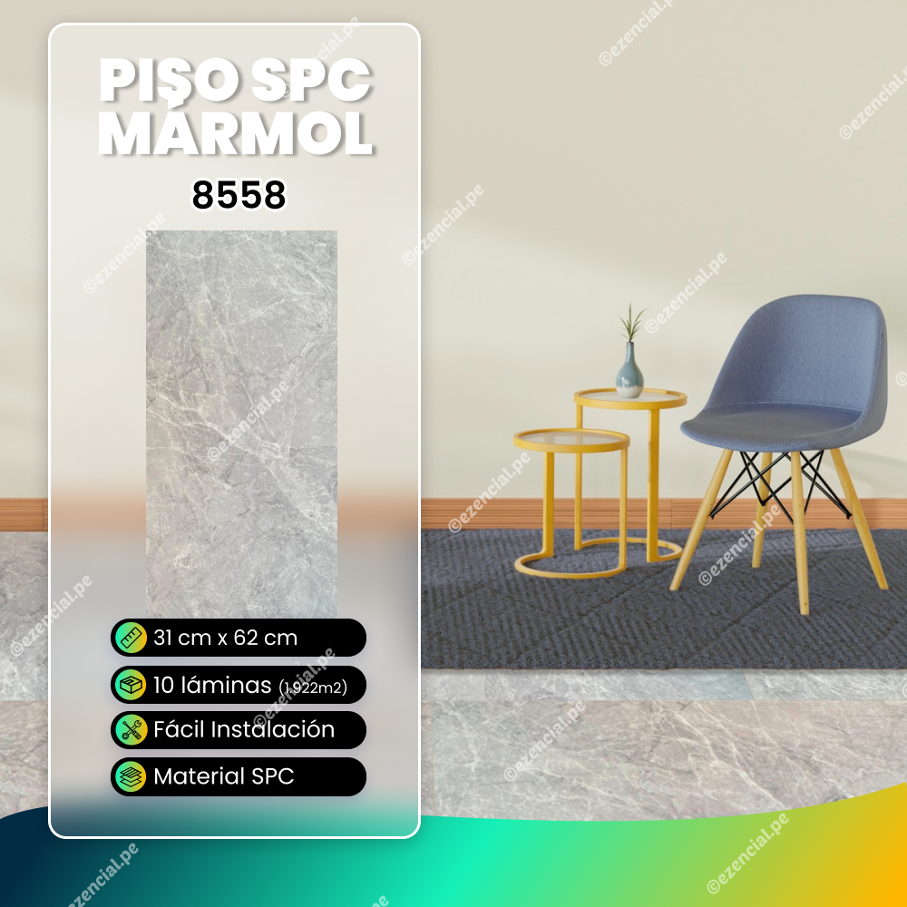 Piso SPC tipo Mármol #8558 31cm x 62cm - 1 Caja (10 láminas)