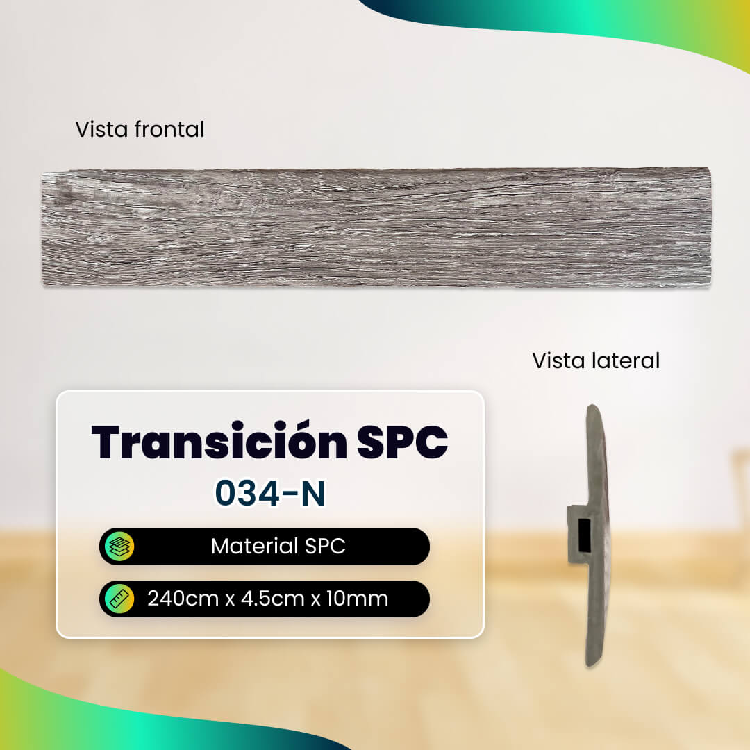 Transición tipo T para Piso Vinílico SPC #034-N 240x4.5cm