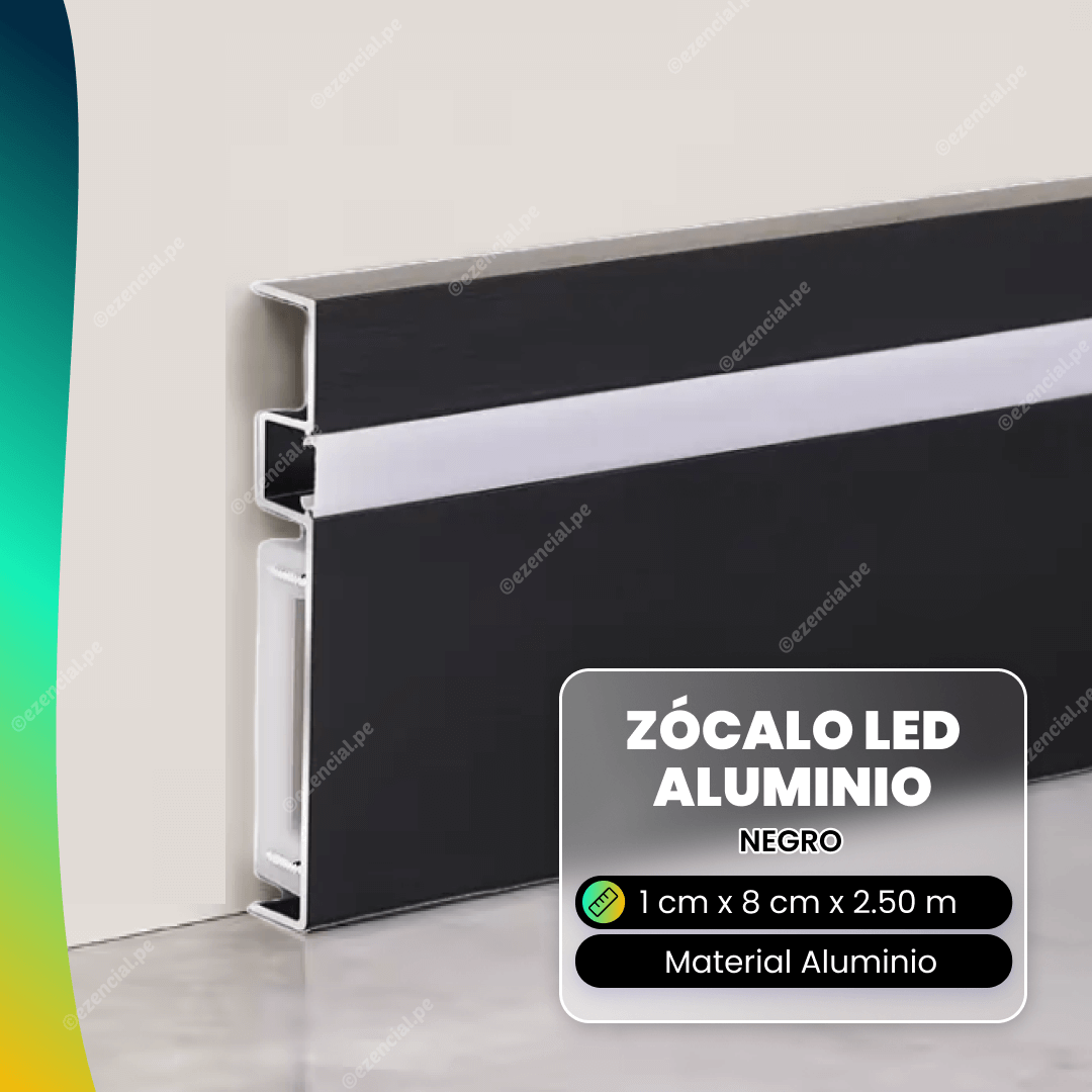 Zócalo LED de Aluminio Negro 2.50m x 8cm x 1cm