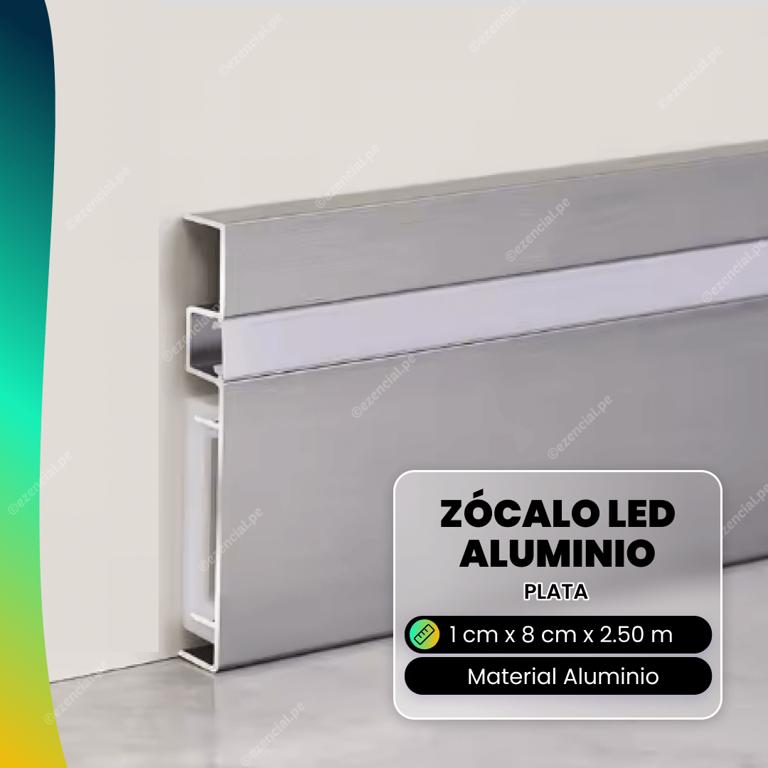 Zócalo LED de Aluminio Plata 2.50m x 8cm x 1cm