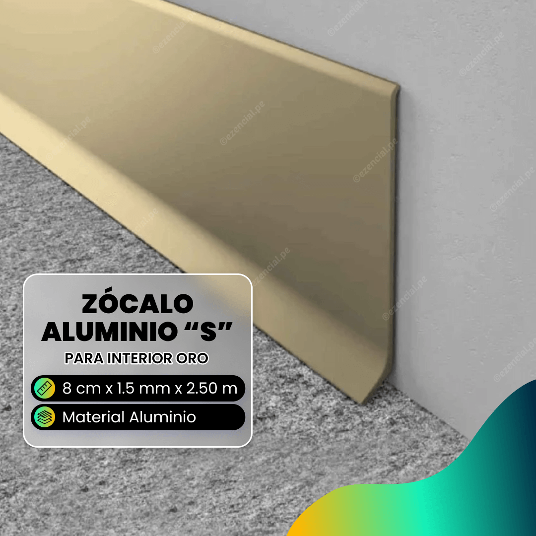 Zócalo Tipo S de Aluminio Oro 2.50m x 8cm x 1.5mm